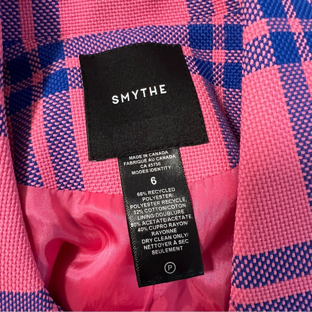 New Smythe Hutton Tailored Cotton Plaid Cutaway Blazer Carnation Pink Plaid Sz6 - Picture 7 of 9